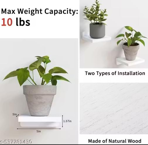 YashCrafts Wooden Wall Mounted Plant Shelf Set of 4 | Decorative Floating Wall Shelves for Indoor Plants, Home Decor, Living Room, Bedroom & Balcony (Dark Brown)