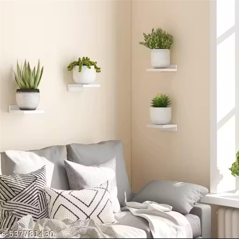 YashCrafts Wooden Wall Mounted Plant Shelf Set of 4 | Decorative Floating Wall Shelves for Indoor Plants, Home Decor, Living Room, Bedroom & Balcony (Dark Brown)