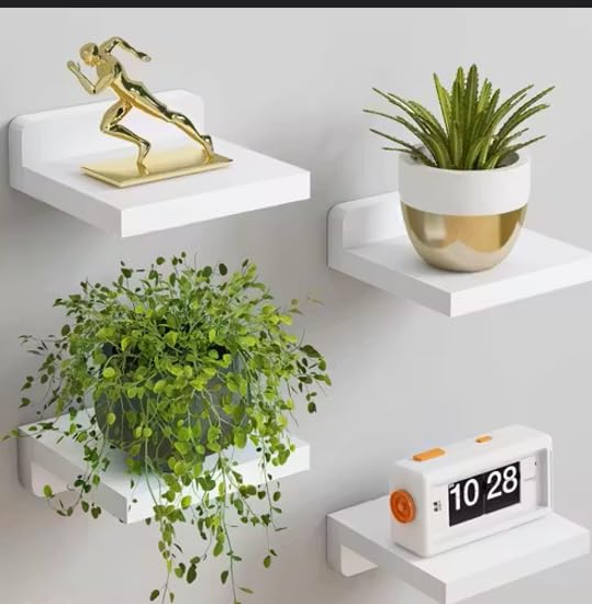 YashCrafts Wooden Wall Mounted Plant Shelf Set of 4 | Decorative Floating Wall Shelves for Indoor Plants, Home Decor, Living Room, Bedroom & Balcony (Dark Brown)