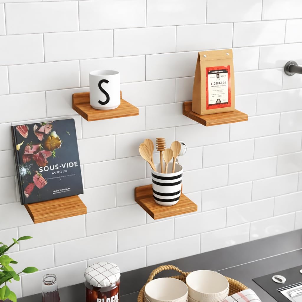 YashCrafts Wooden Wall Mounted Plant Shelf Set of 4 | Decorative Floating Wall Shelves for Indoor Plants, Home Decor, Living Room, Bedroom & Balcony (Dark Brown)