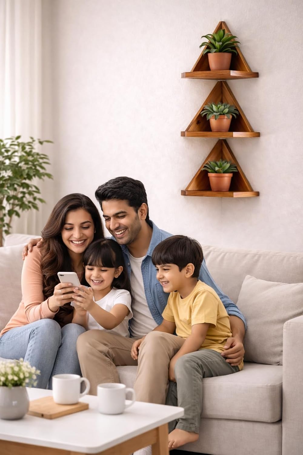 YashCrafts Wooden Corner Wall Shelf (Set of 3) | Triangle Floating Wall Shelves for Living Room, Bedroom & Kitchen | Dark Brown Glossy Finish