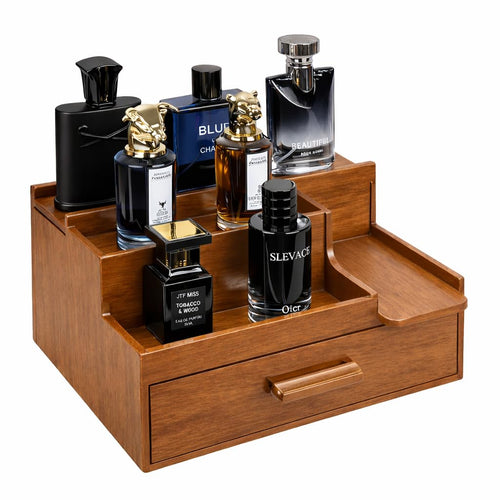YashCrafts Premium Wooden Valet Tray Organizer with Drawer & Hidden Compartment | Mens Dresser Storage Box for Perfume, Watch, Wallet & Accessories | Dark Brown Glossy Finish (Dark Brown)