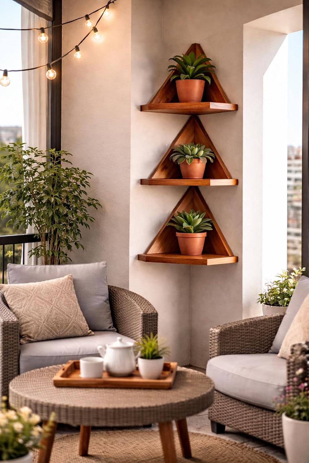 YashCrafts Wooden Corner Wall Shelf (Set of 3) | Triangle Floating Wall Shelves for Living Room, Bedroom & Kitchen | Dark Brown Glossy Finish