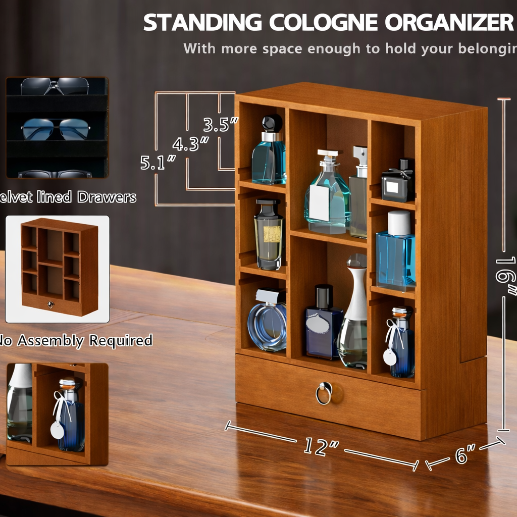 🪵 Luxury Wooden Perfume & Accessories Organizer Box